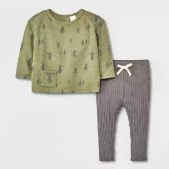 New! Baby 2pc Quilted Pullover & Leggings Set, Olive Green- Boy or Girl … - Picture 1 of 9